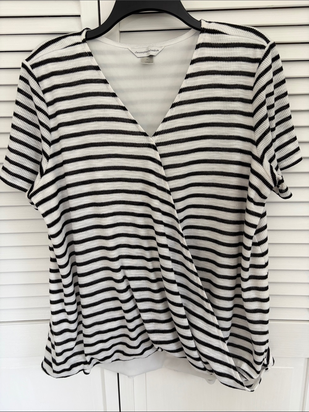 Christopher & Banks Women's Top XL Black & White Stripe Lined Wrap style